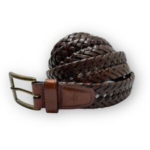 Dockers Dark Brown Leather Braided Woven Belt Dockers Logo Men's 44” Preowned